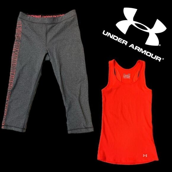 NWOT Neon orange Under armor tank top & capris - Picture 2 of 15